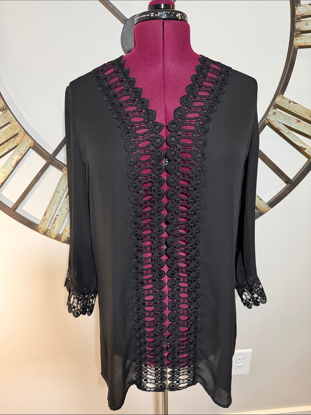 Miyang Black Crochet-Trim Bathing Suit Cover Up